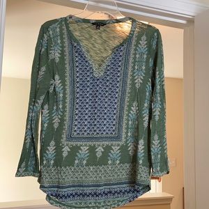 Lucky brand v-neck blouse; light green/navy print